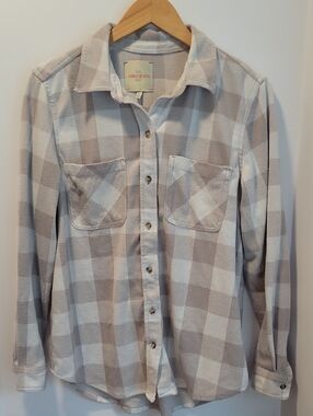Casacabana Grayish/Tan and Cream Plaid Shirt Size Large
